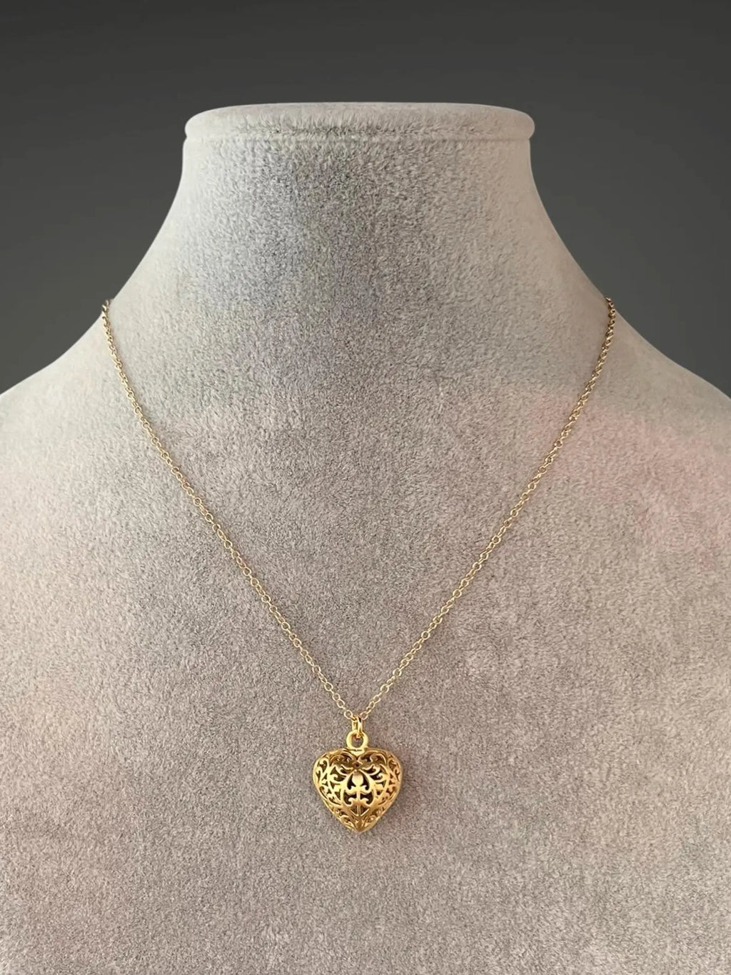 Matte Gold Filigree Heart Charm Necklace