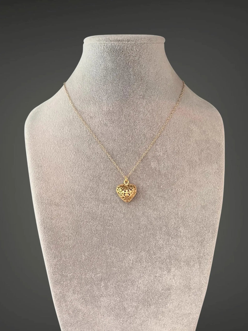 Matte Gold Filigree Heart Charm Necklace