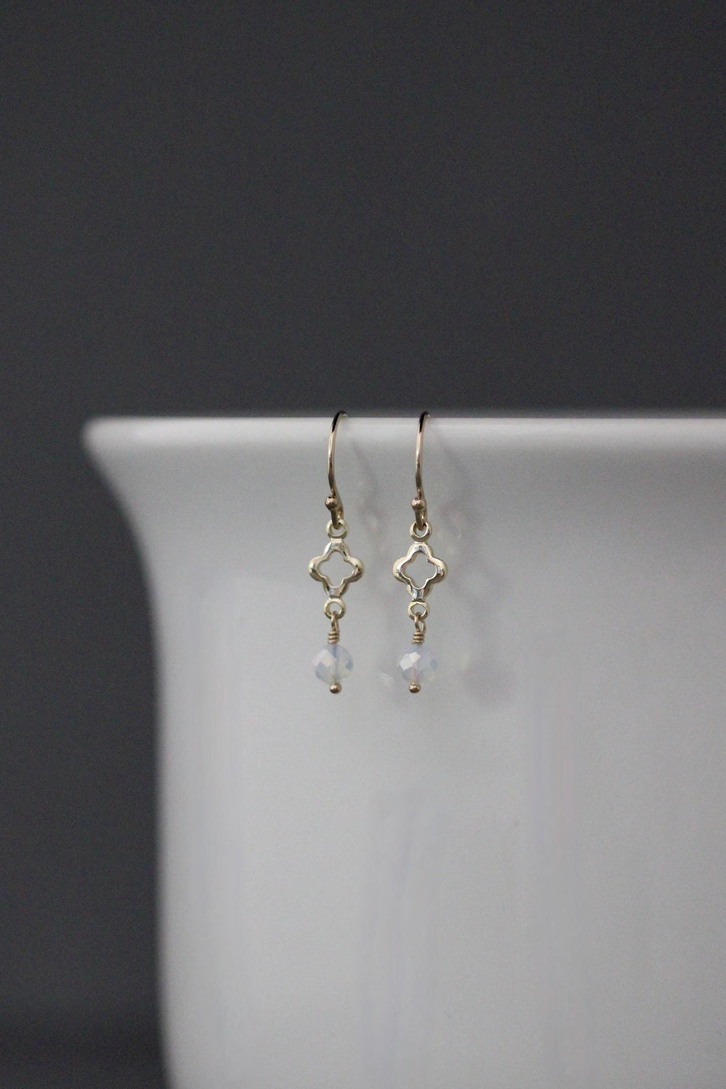 Gold-filled opalite drop earrings with clover links and delicate fishhook earwires