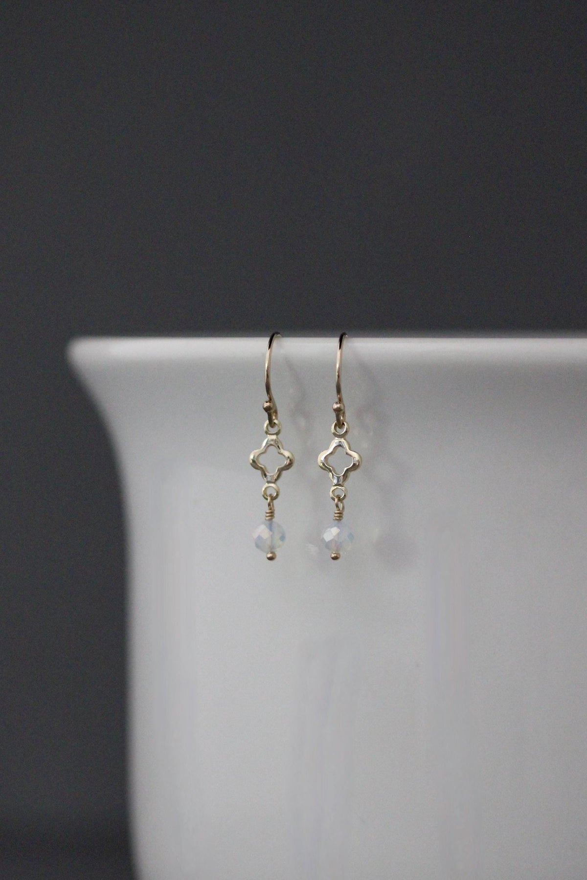 Gold-filled opalite drop earrings with clover links and delicate fishhook earwires