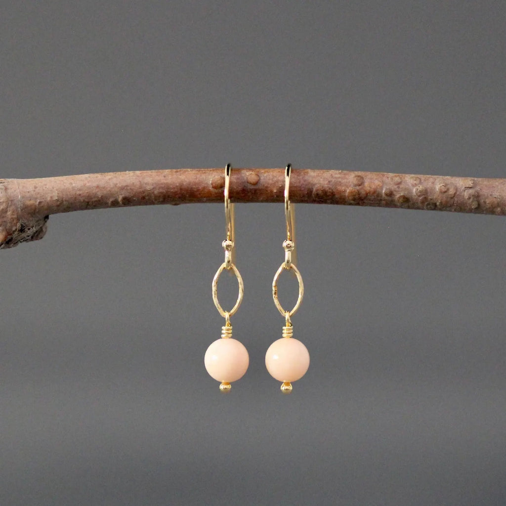 Angel Skin Coral Earrings on 14k Gold Vermeil Oval Links