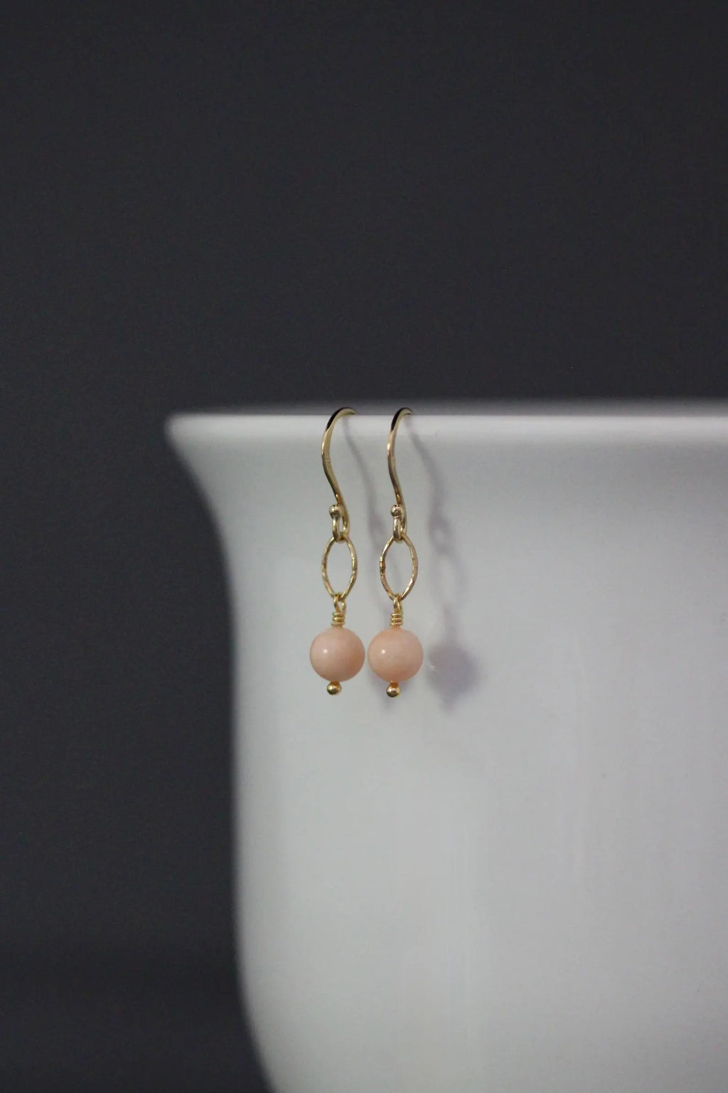 Angel Skin Coral Earrings on 14k Gold Vermeil Oval Links
