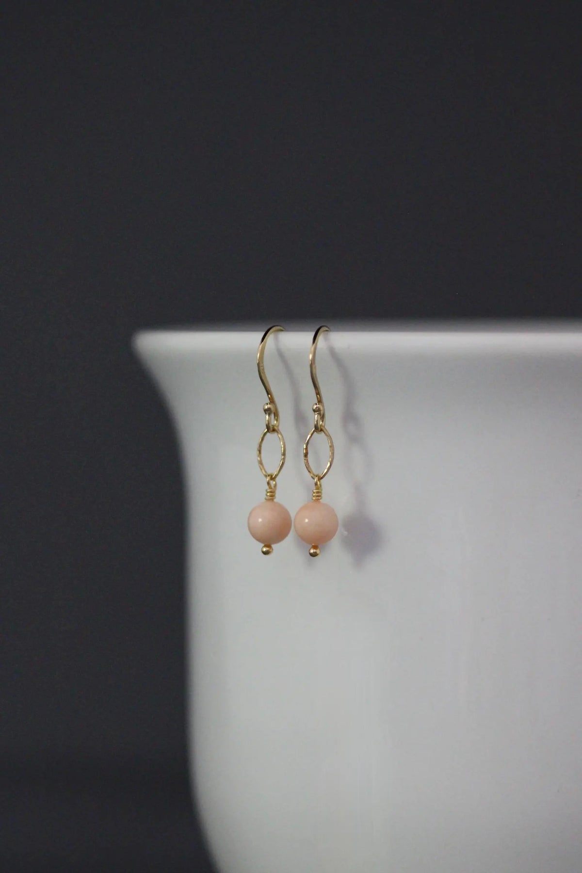 Angel Skin Coral Earrings on 14k Gold Vermeil Oval Links