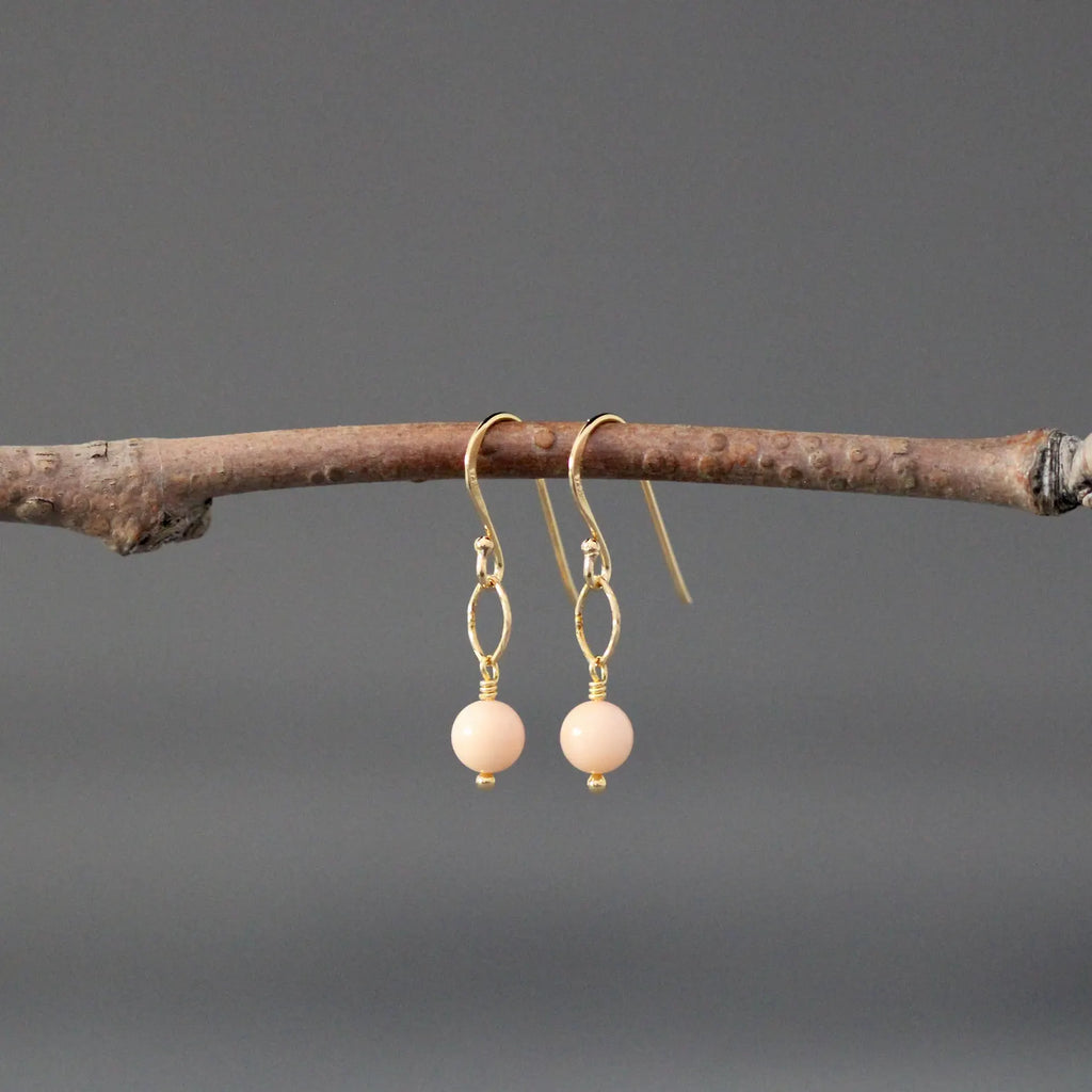 Angel Skin Coral Earrings on 14k Gold Vermeil Oval Links