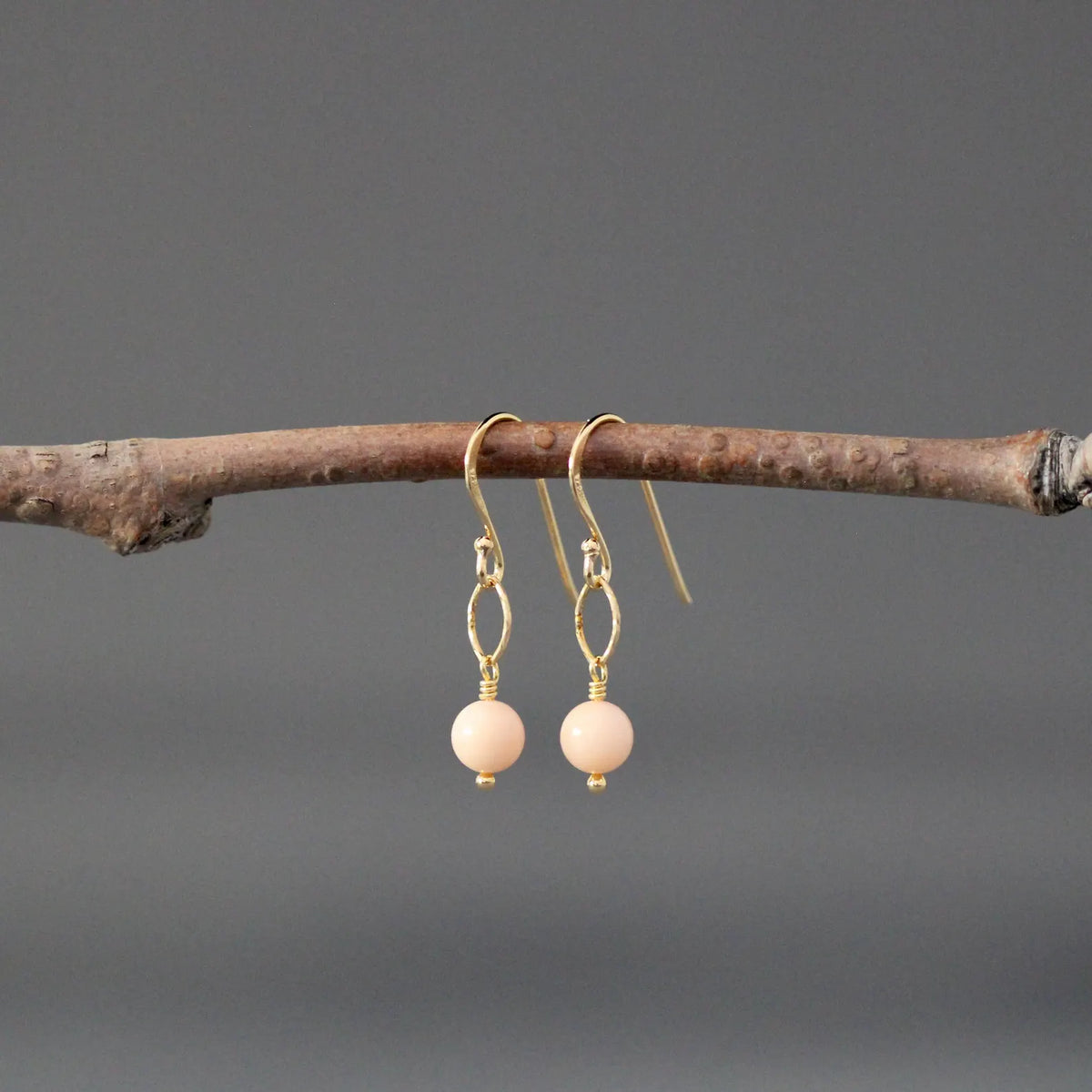 Angel Skin Coral Earrings on 14k Gold Vermeil Oval Links