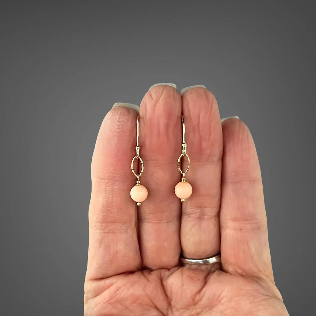 Angel Skin Coral Earrings on 14k Gold Vermeil Oval Links