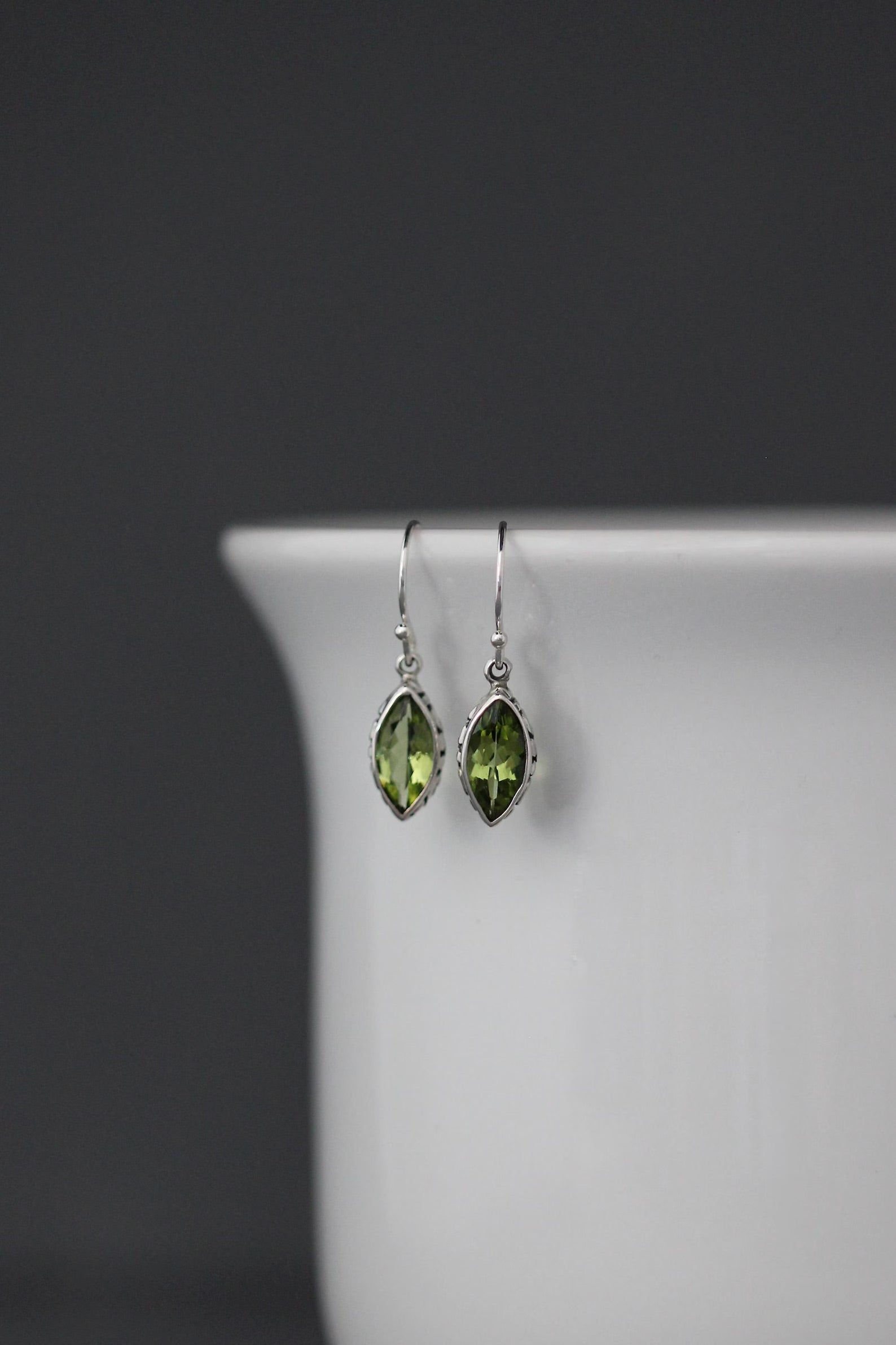 Marquise-Cut Peridot and Bali Silver Earrings
