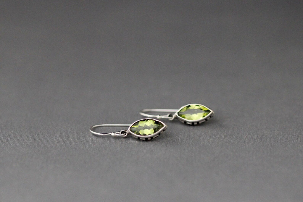 Marquise-Cut Peridot and Bali Silver Earrings
