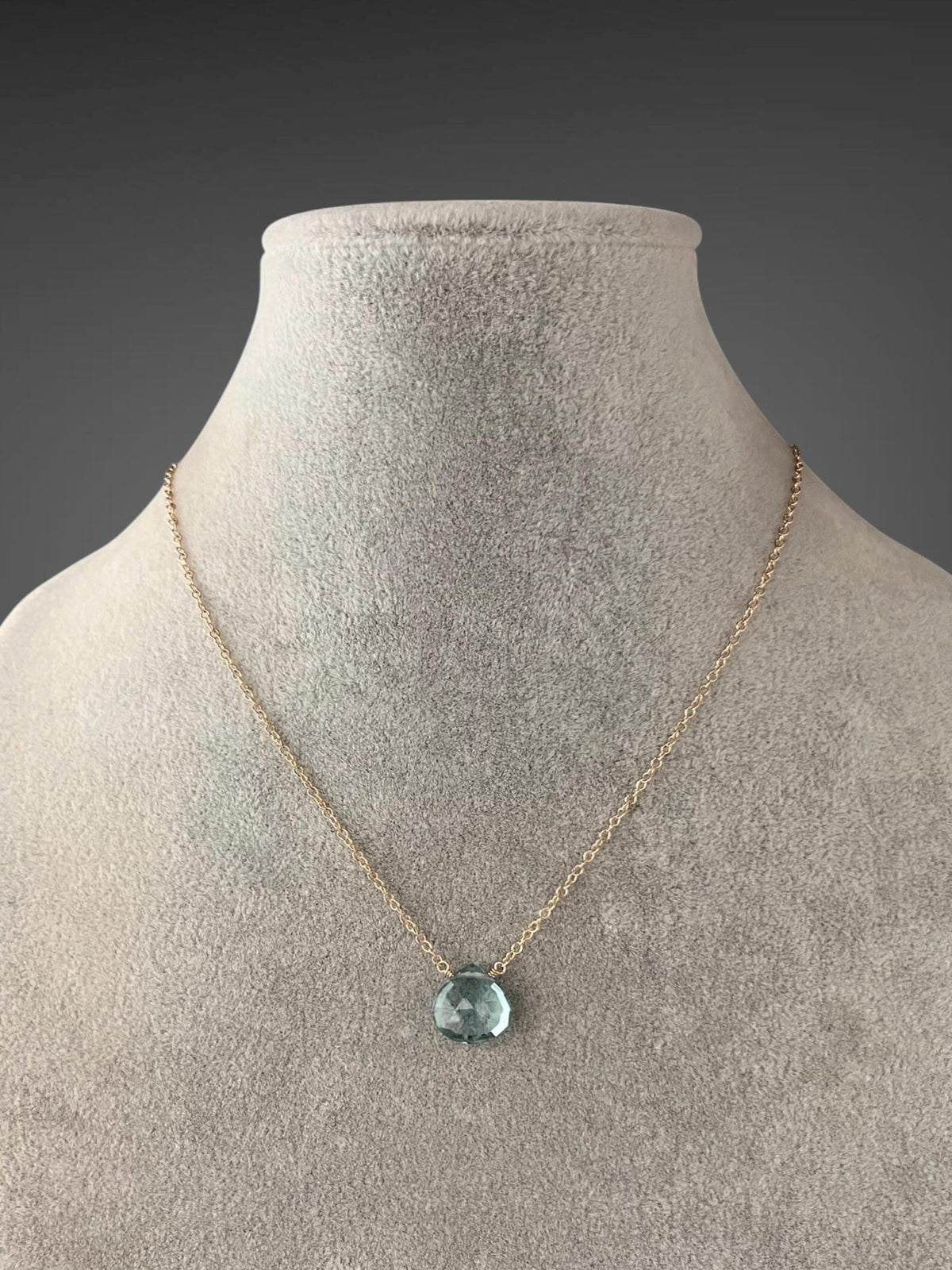 Aquamarine Quartz Teardrop Pendant Necklace on 14k Gold Filled Chain