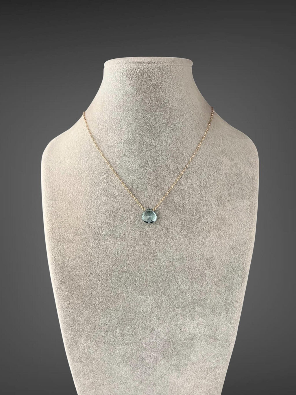 Aquamarine Quartz Teardrop Pendant Necklace on 14k Gold Filled Chain