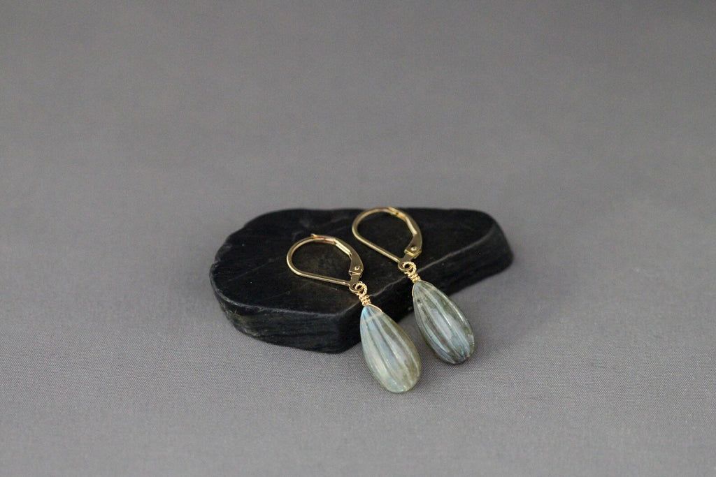 Blue Flash Labradorite Teardrop Earrings on 14k Gold Filled