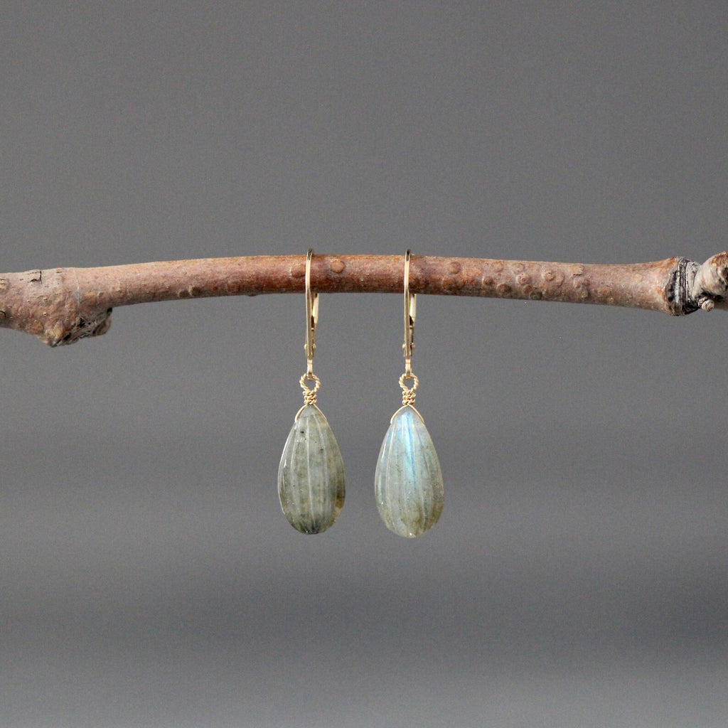 Blue Flash Labradorite Teardrop Earrings on 14k Gold Filled