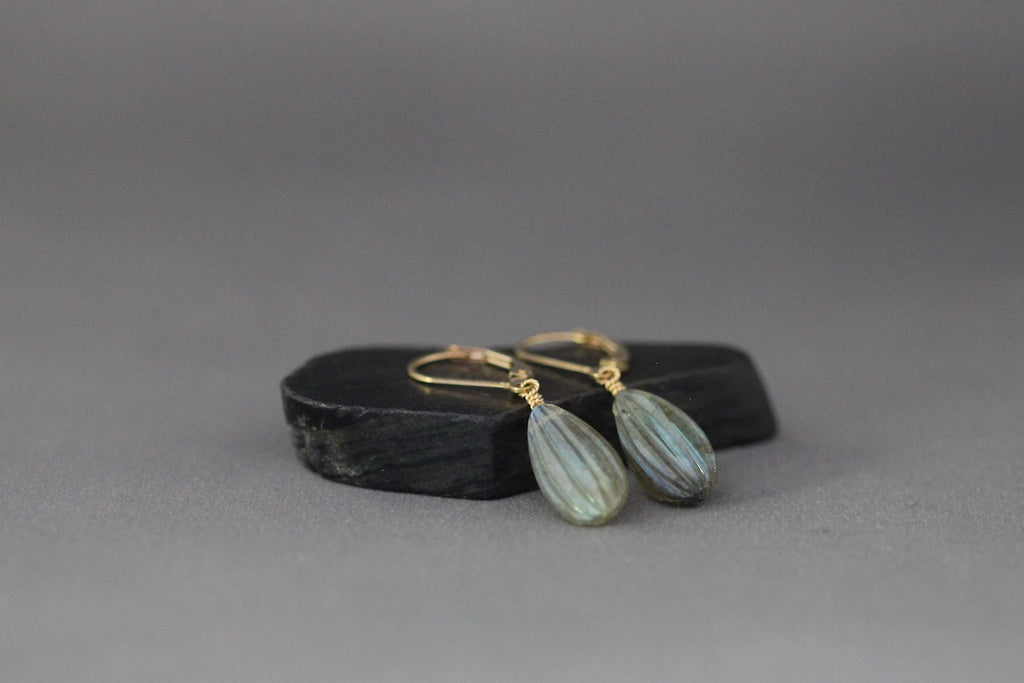 Blue Flash Labradorite Teardrop Earrings on 14k Gold Filled
