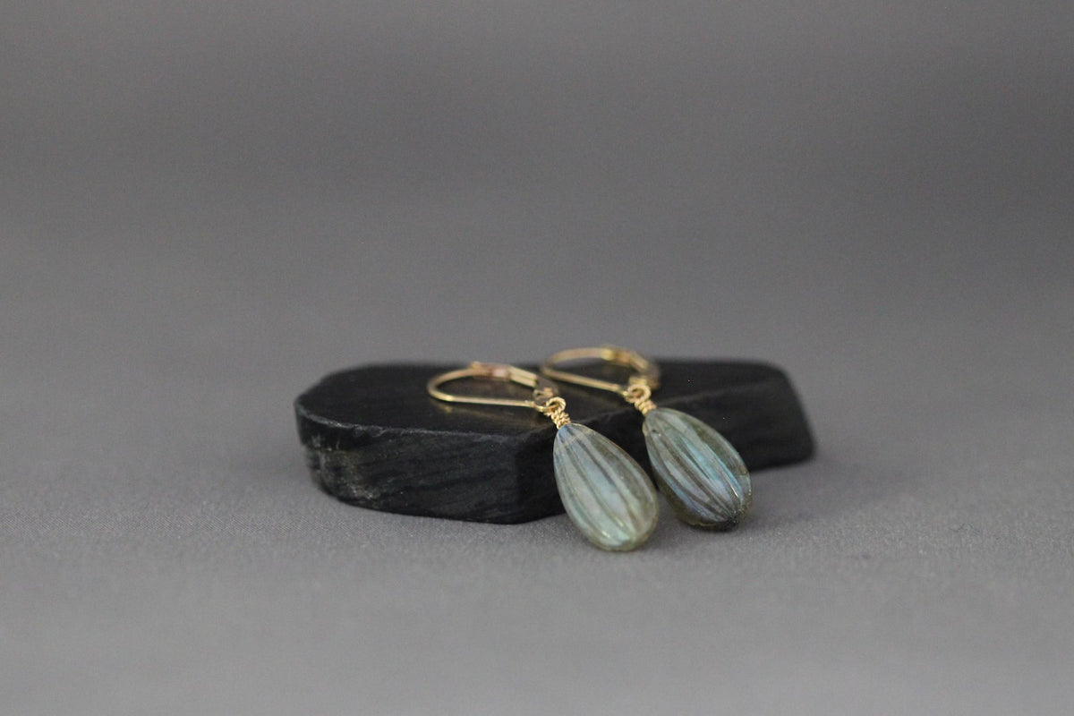 Blue Flash Labradorite Teardrop Earrings on 14k Gold Filled