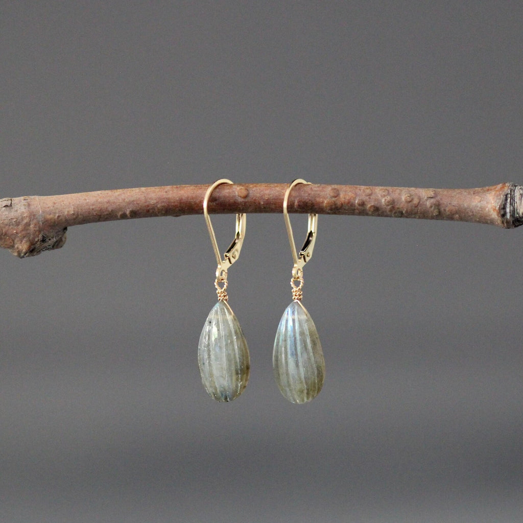 Blue Flash Labradorite Teardrop Earrings on 14k Gold Filled