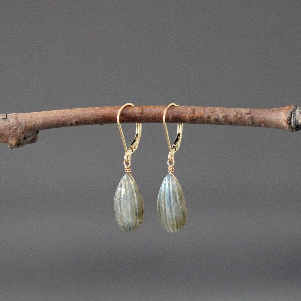 Blue Flash Labradorite Teardrop Earrings on 14k Gold Filled