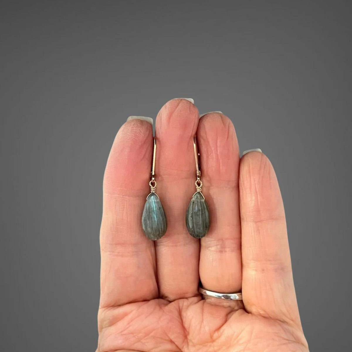 Blue Flash Labradorite Teardrop Earrings on 14k Gold Filled