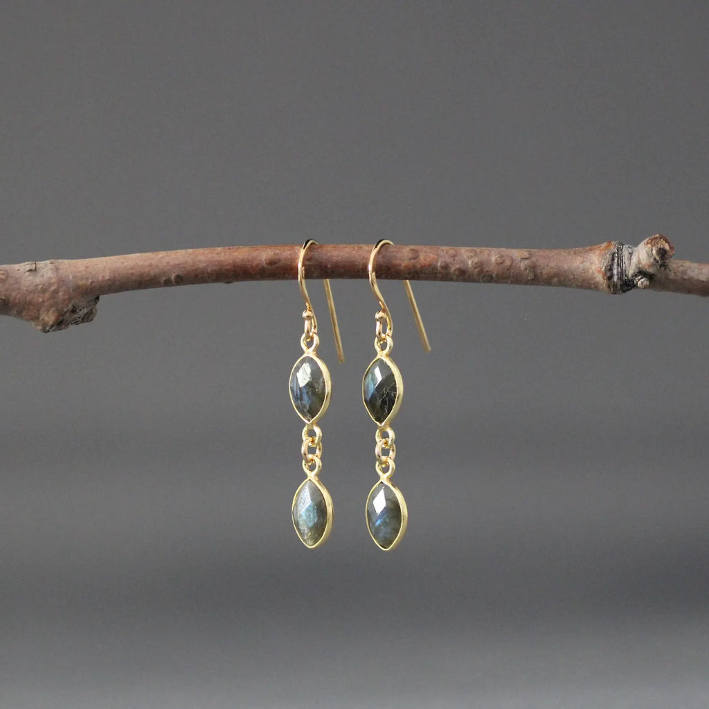 Double Labradorite Oval Earrings on 14k Gold Vermeil