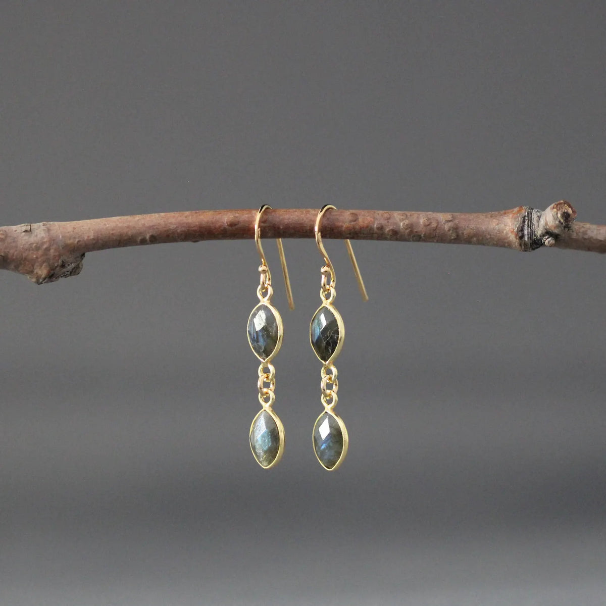 Double Labradorite Oval Earrings on 14k Gold Vermeil