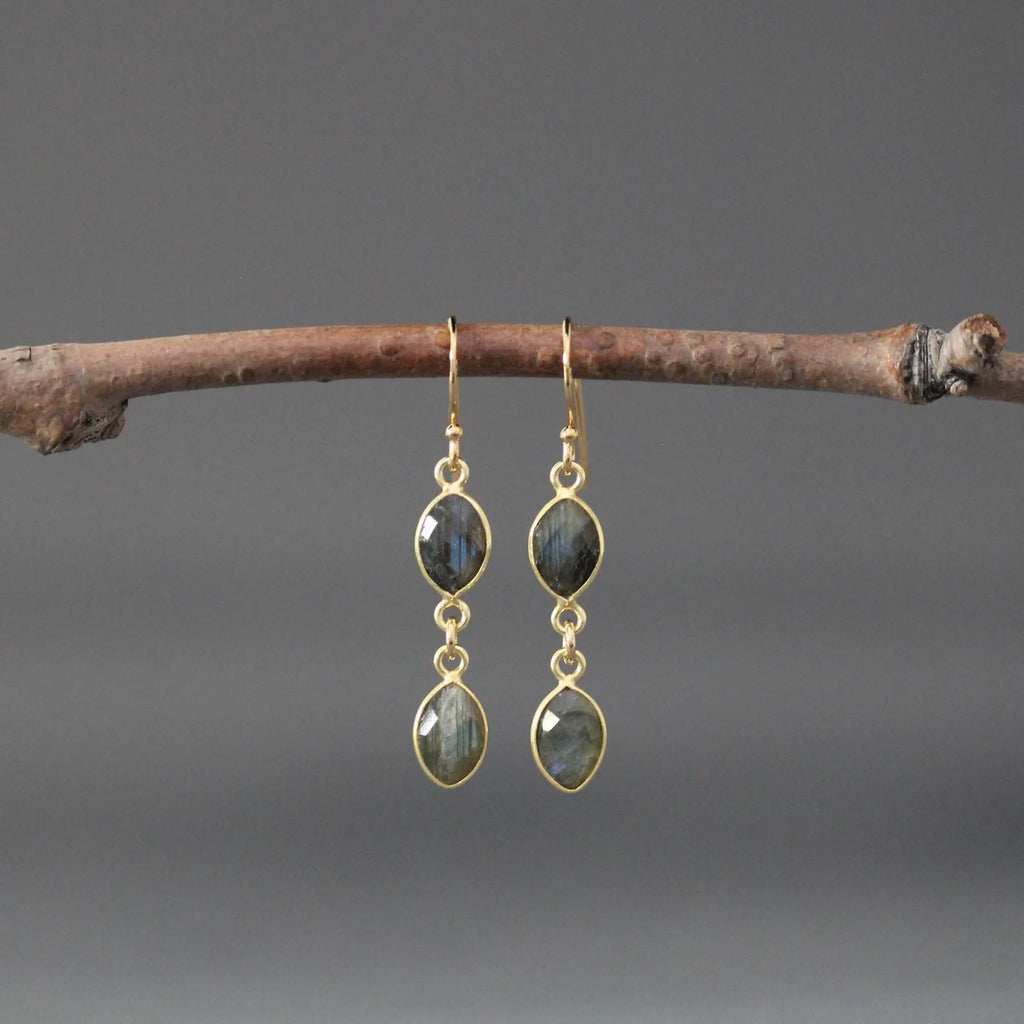 Double Labradorite Oval Earrings on 14k Gold Vermeil