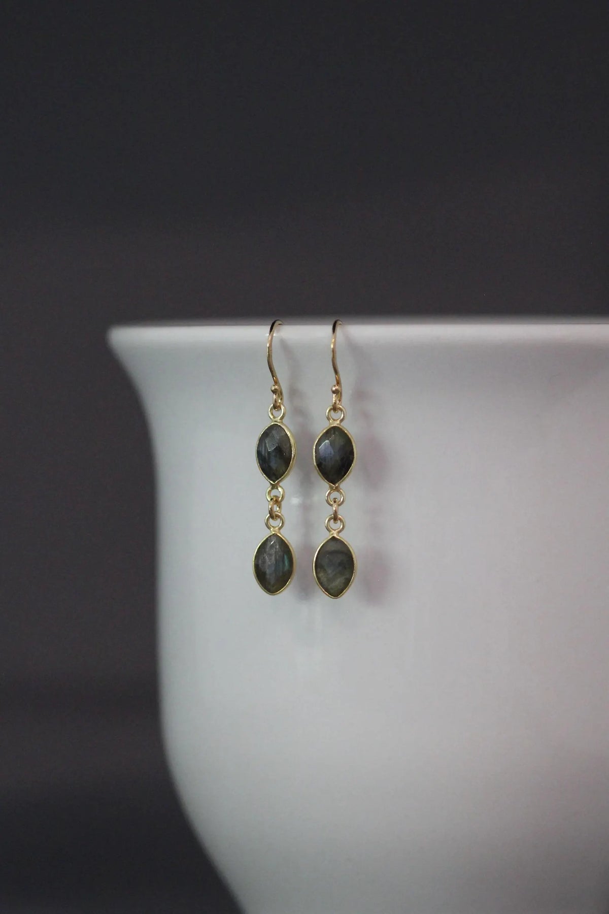 Double Labradorite Oval Earrings on 14k Gold Vermeil
