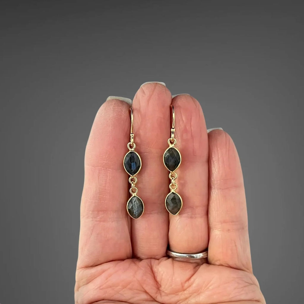 Double Labradorite Oval Earrings on 14k Gold Vermeil