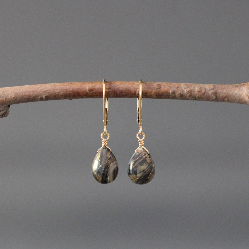 Bronze Abalone Teardrop Earrings on 14k Gold Filled Leverbacks
