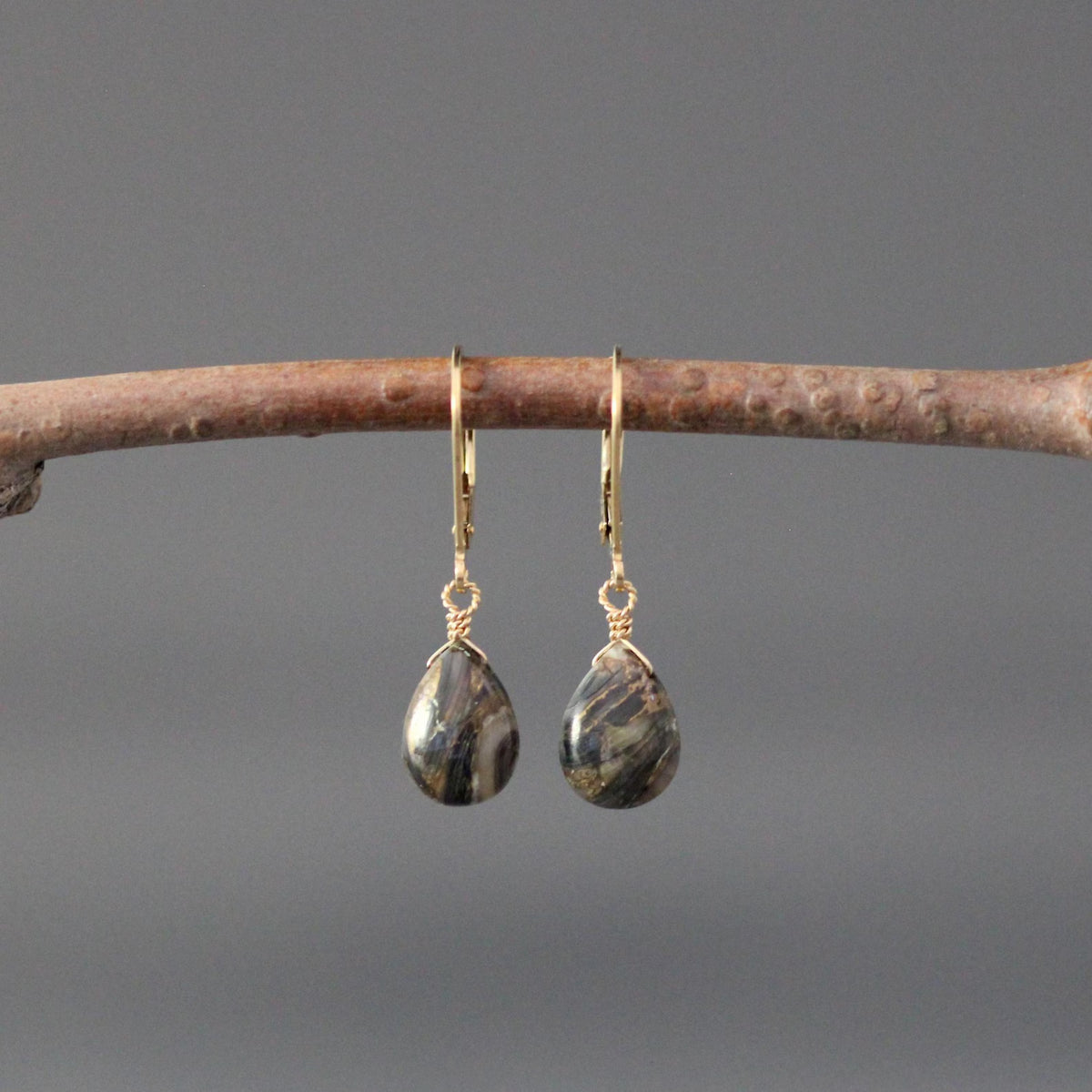 Bronze Abalone Teardrop Earrings on 14k Gold Filled Leverbacks