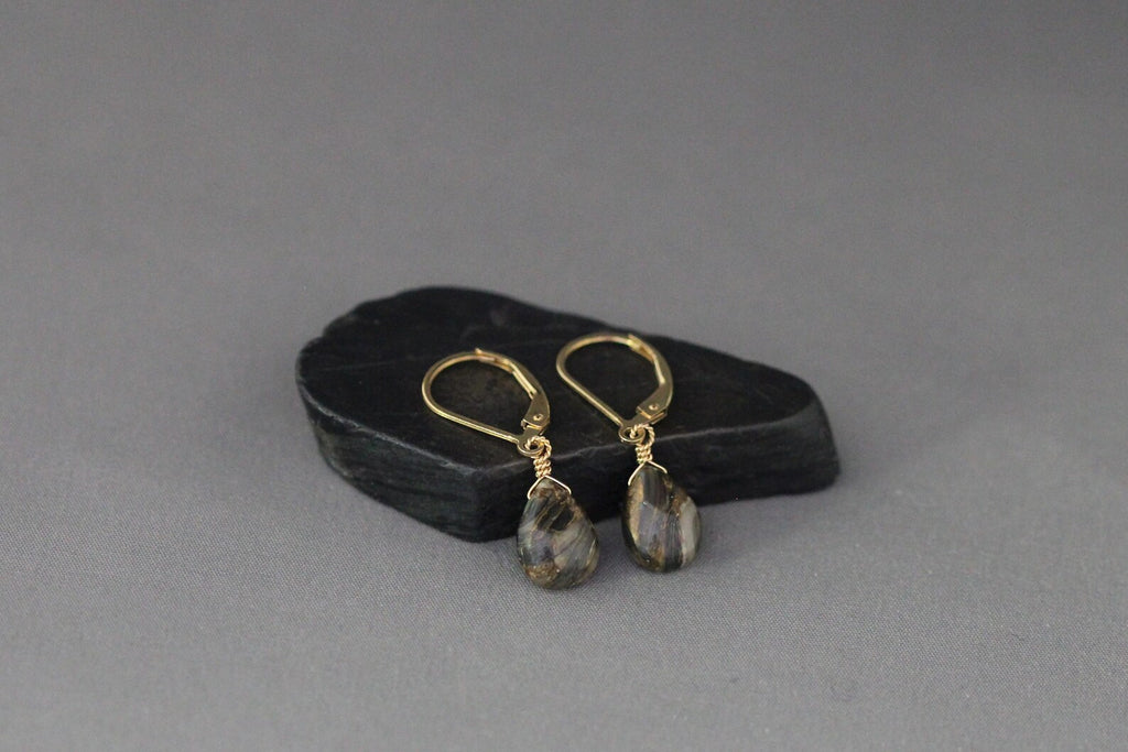Bronze Abalone Teardrop Earrings on 14k Gold Filled Leverbacks
