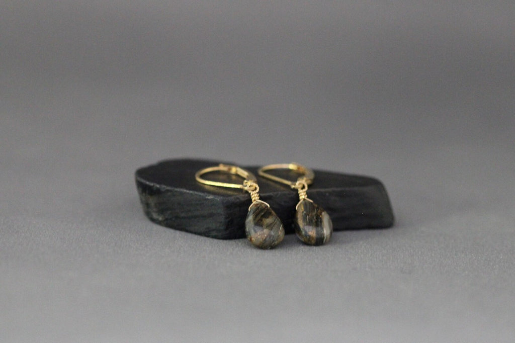 Bronze Abalone Teardrop Earrings on 14k Gold Filled Leverbacks