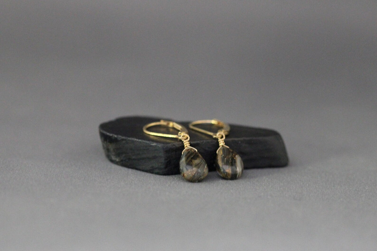 Bronze Abalone Teardrop Earrings on 14k Gold Filled Leverbacks