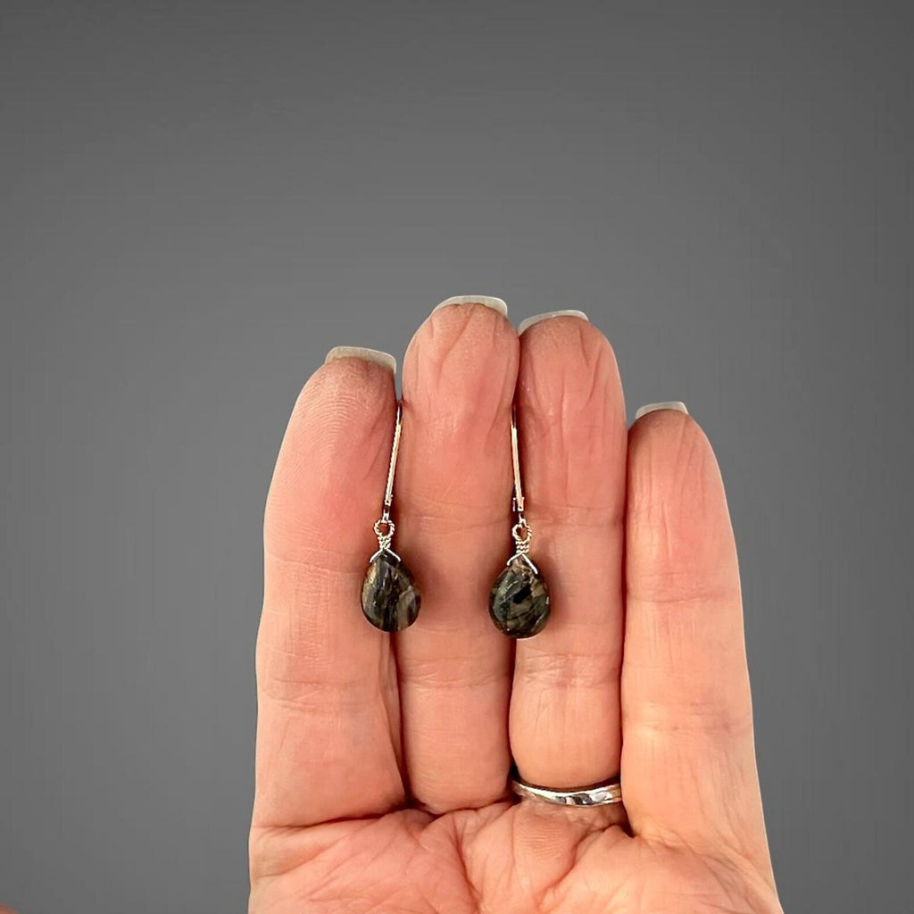 Bronze Abalone Teardrop Earrings on 14k Gold Filled Leverbacks