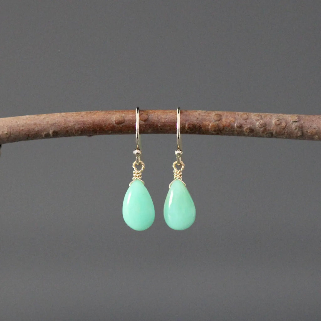 Green Chrysoprase Teardrop Earrings on 14k Gold Filled