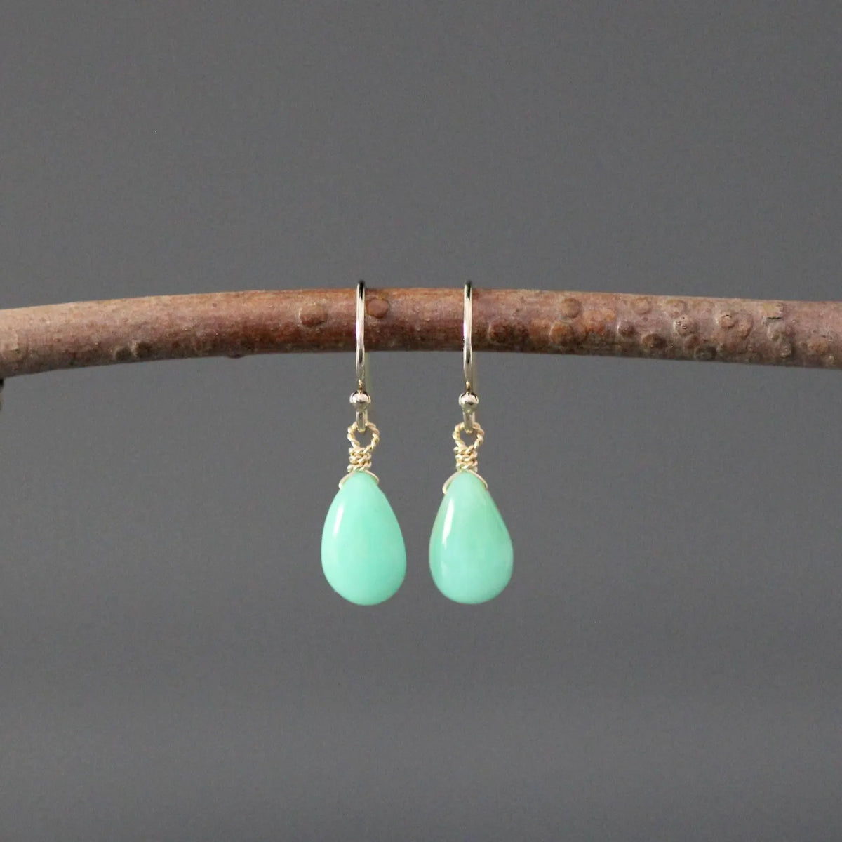 Green Chrysoprase Teardrop Earrings on 14k Gold Filled