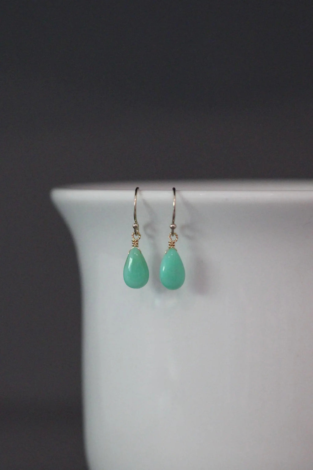 Green Chrysoprase Teardrop Earrings on 14k Gold Filled