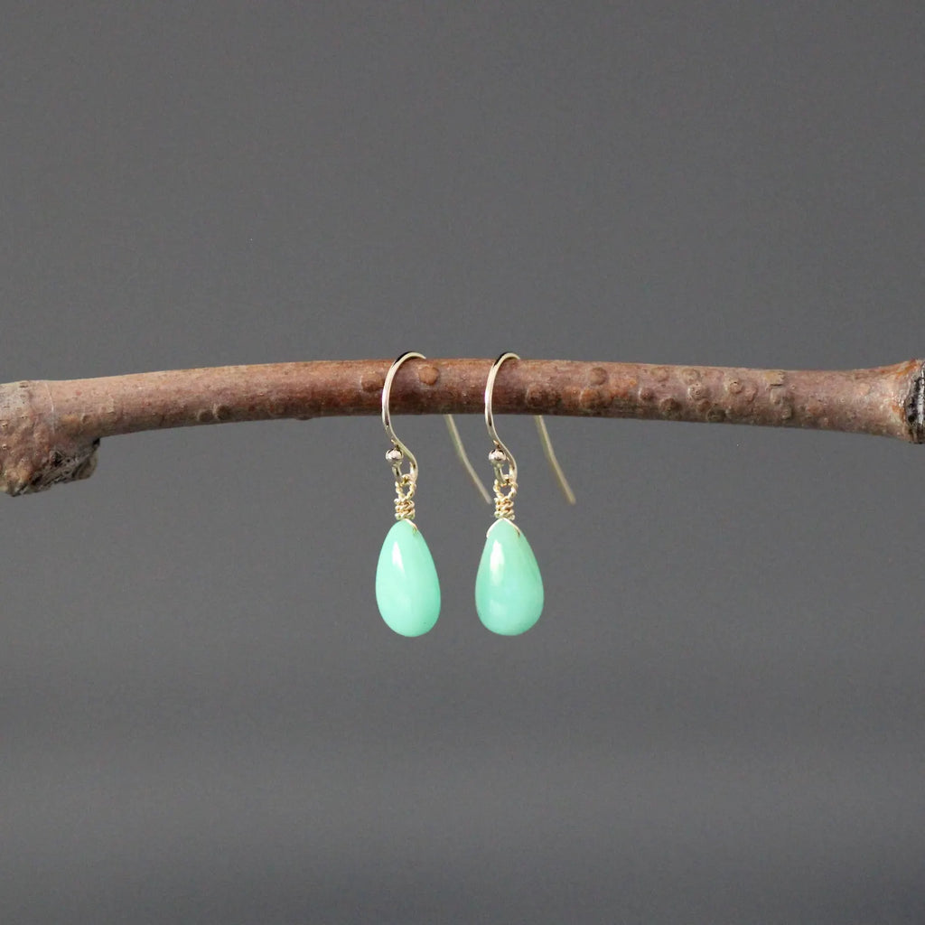 Green Chrysoprase Teardrop Earrings on 14k Gold Filled