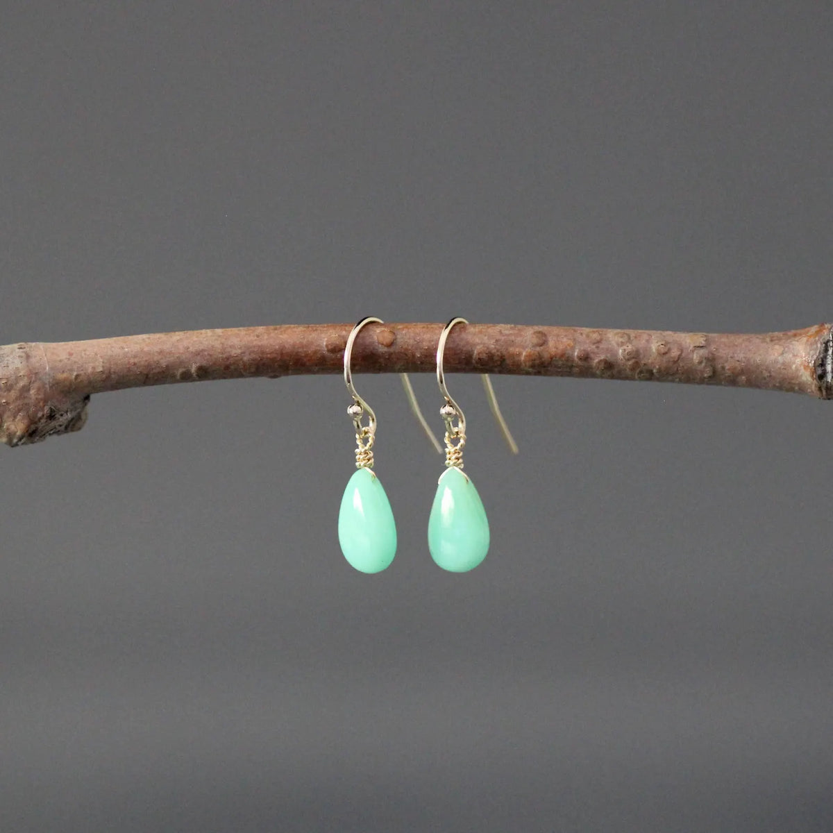 Green Chrysoprase Teardrop Earrings on 14k Gold Filled