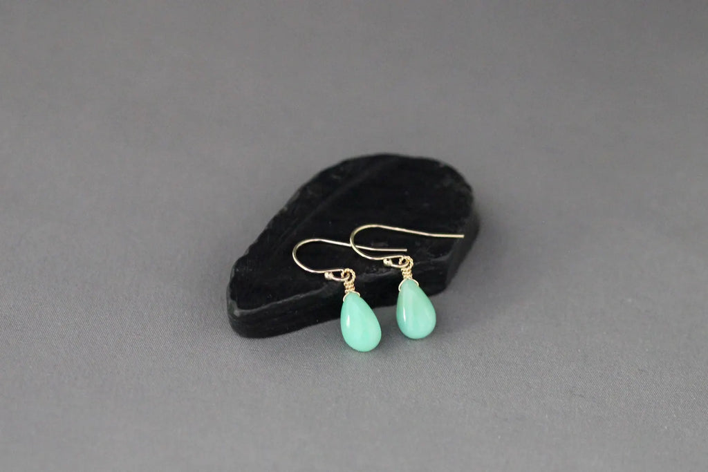 Green Chrysoprase Teardrop Earrings on 14k Gold Filled