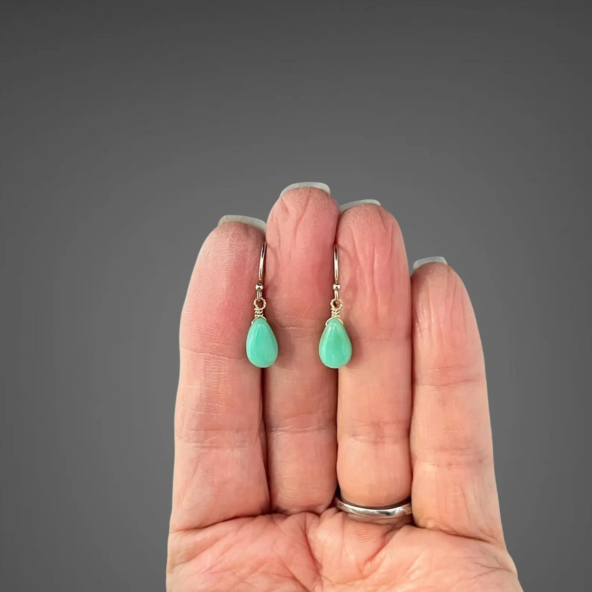 Green Chrysoprase Teardrop Earrings on 14k Gold Filled