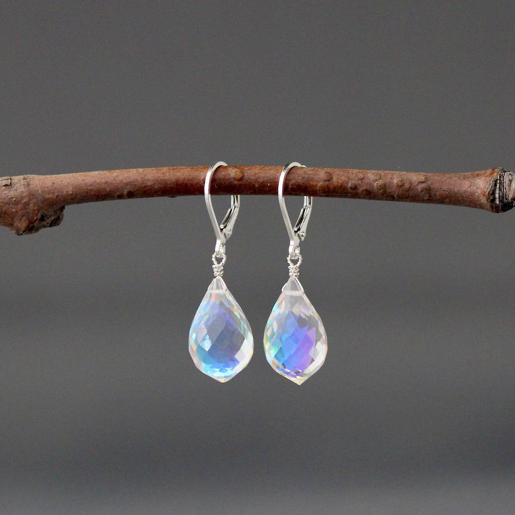 Fire Rainbow Moonstone Quartz and Sterling Silver Earrings