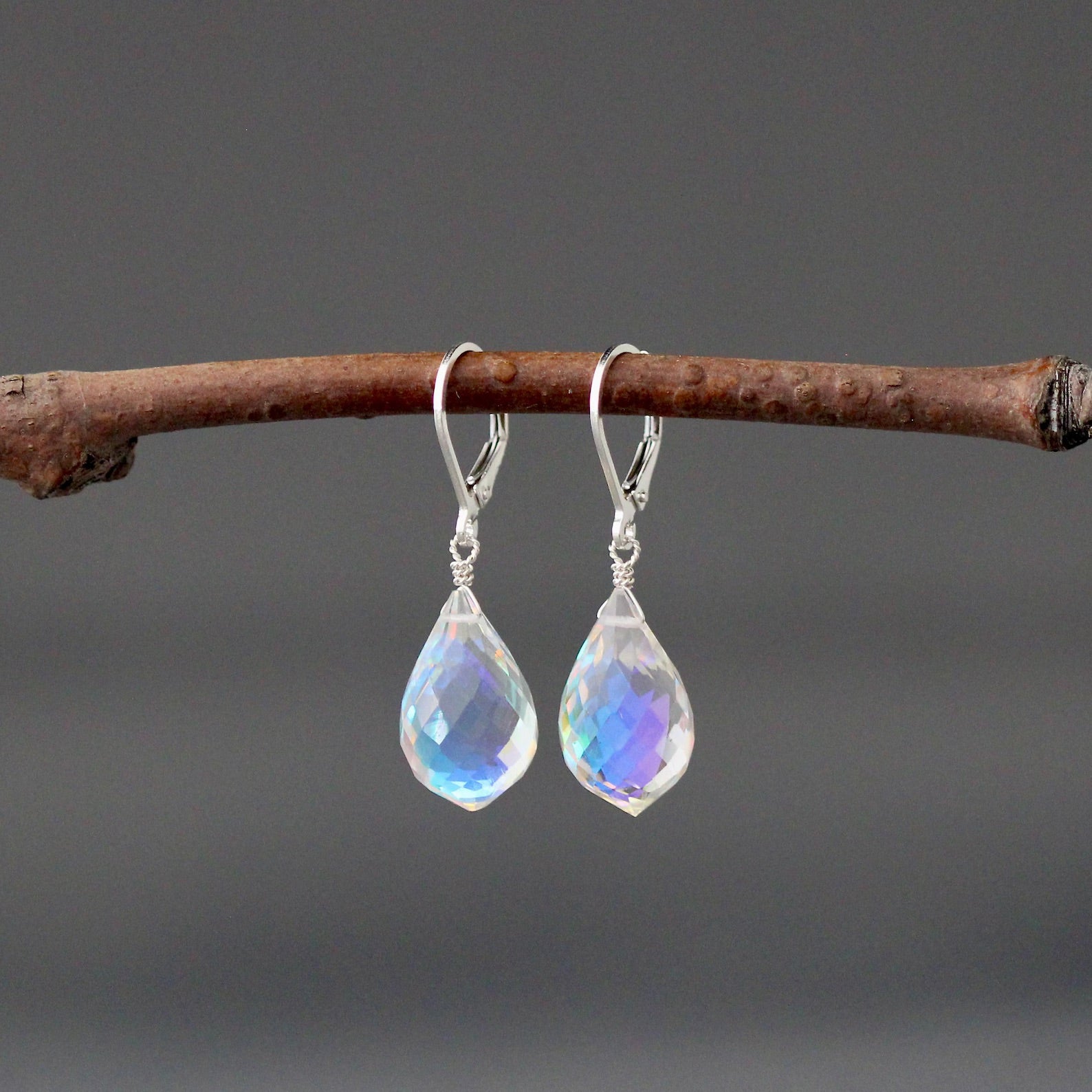 Fire Rainbow Moonstone Quartz and Sterling Silver Earrings