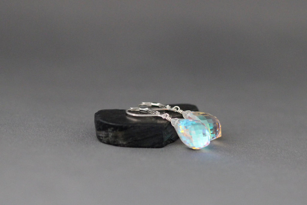 Fire Rainbow Moonstone Quartz and Sterling Silver Earrings