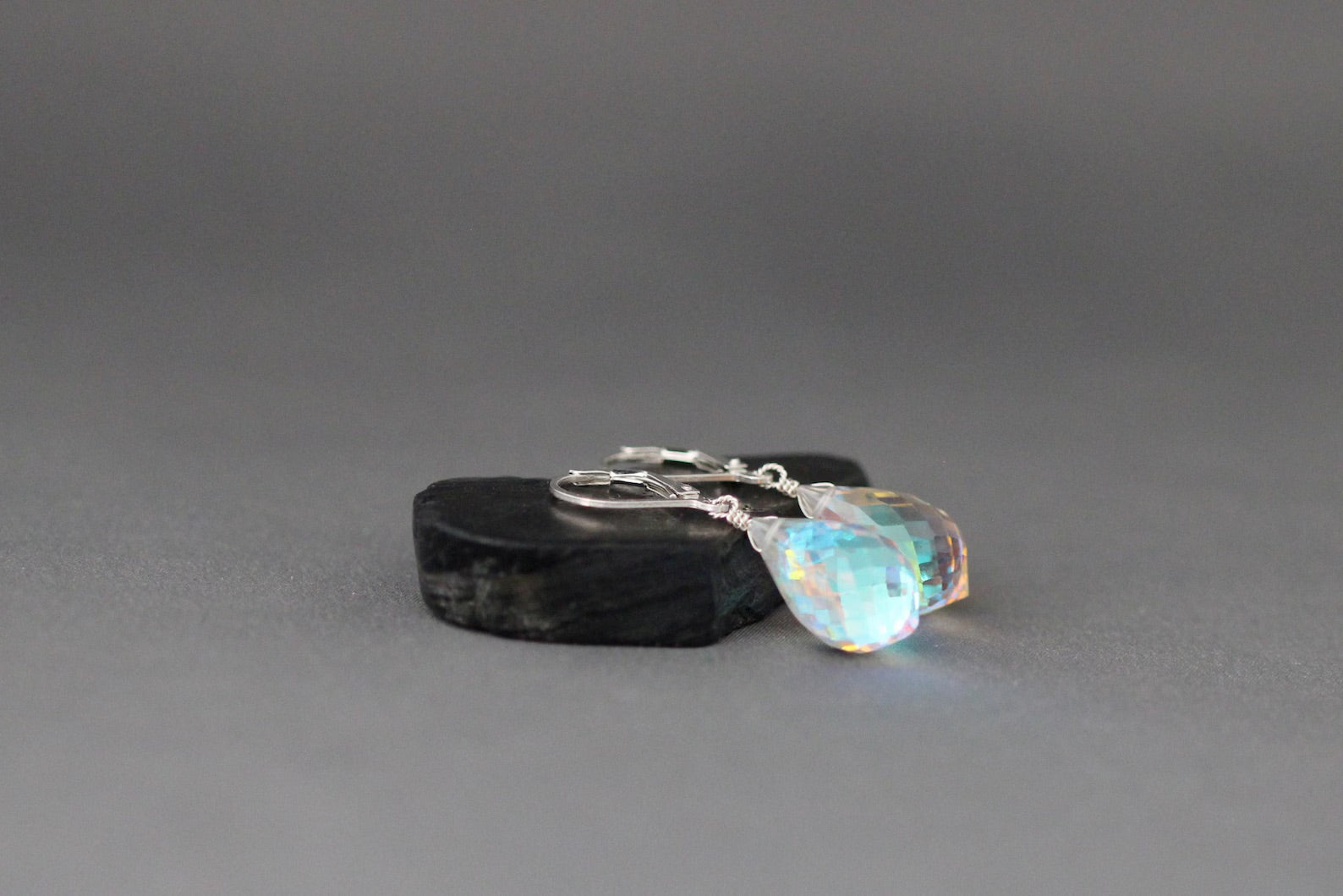 Fire Rainbow Moonstone Quartz and Sterling Silver Earrings