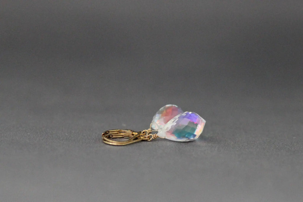 Fire Rainbow Moonstone Quartz Earrings on 14k Gold Filled Leverbacks