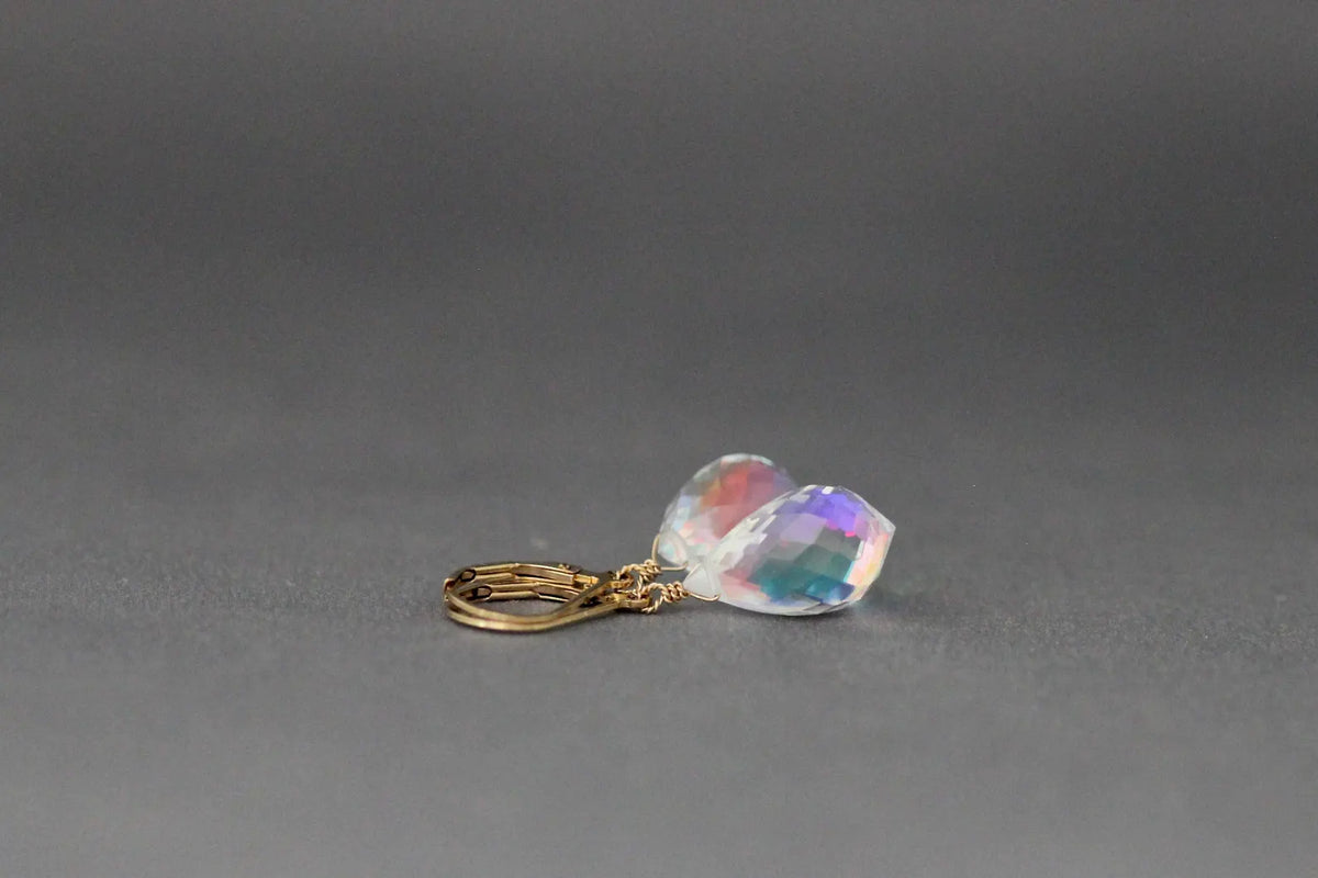 Fire Rainbow Moonstone Quartz Earrings on 14k Gold Filled Leverbacks