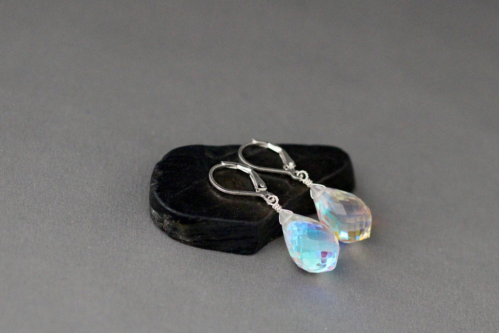 Fire Rainbow Moonstone Quartz and Sterling Silver Earrings