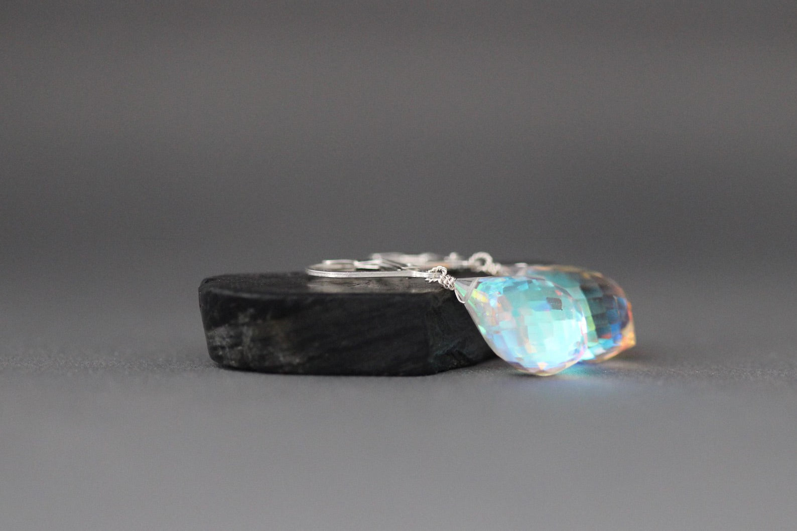 Fire Rainbow Moonstone Quartz and Sterling Silver Earrings