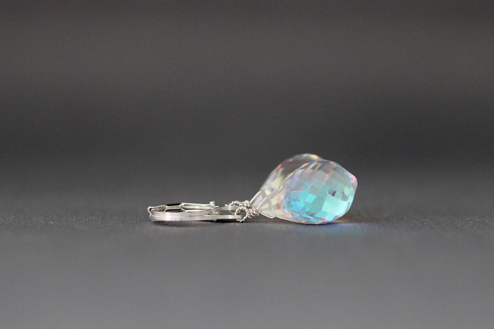 Fire Rainbow Moonstone Quartz and Sterling Silver Earrings