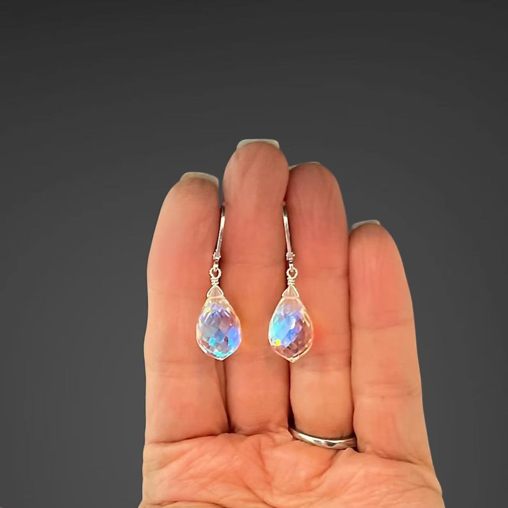 Fire Rainbow Moonstone Quartz and Sterling Silver Earrings