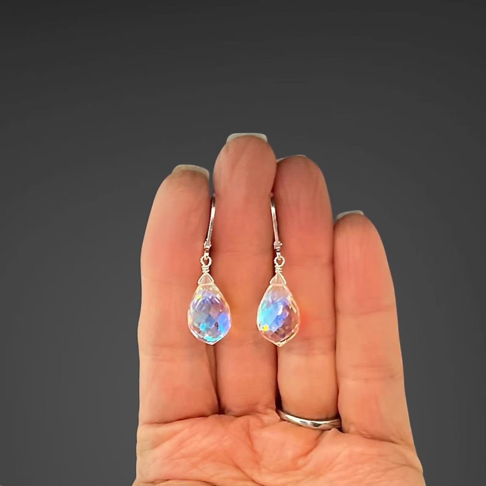 Fire Rainbow Moonstone Quartz and Sterling Silver Earrings